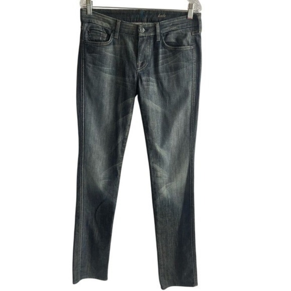 7 For All Mankind Kate Jeans Sz 32 Dark Wash Bootcut 34‎ Inseam Rainbow Stitch
